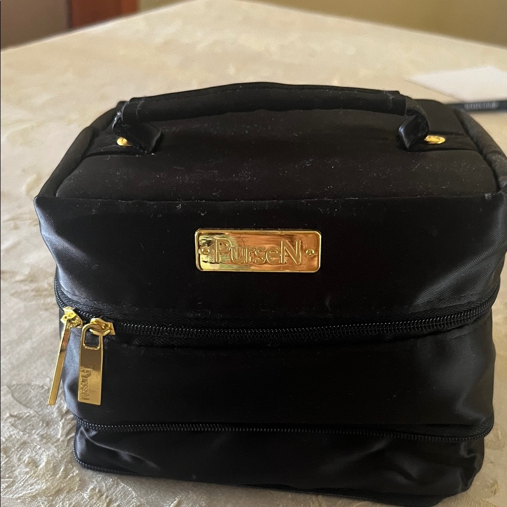 PurseN Black Jewelry Case Travel Toiletry Kit with Gold Hardware
